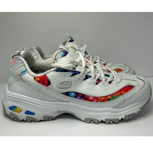 Skechers D Lites Women Tie Dye Chunky Sneakers White Rainbow Size 8 - Picture 8 of 13